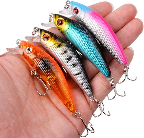Fishing Lures Kit Mixed, Minnow Popper Crank Baits with Hooks for Freshwater Saltwater Trout Bass Salmon