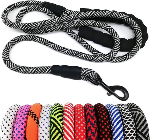 MayPaw Heavy Duty Rope Dog Leash, 3/4/5/6/7/8/10/12/15 FT Nylon Pet Leash for Large Medium Dogs (1/2" * 8', Black)