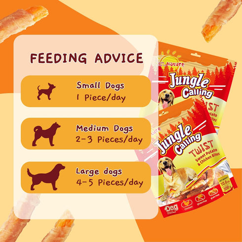 6 oz Jungle Calling Dog Treats, Skinless Chicken Wrapped Sweet Potato, Gluten and Grain Free, Chewy Dog Bites