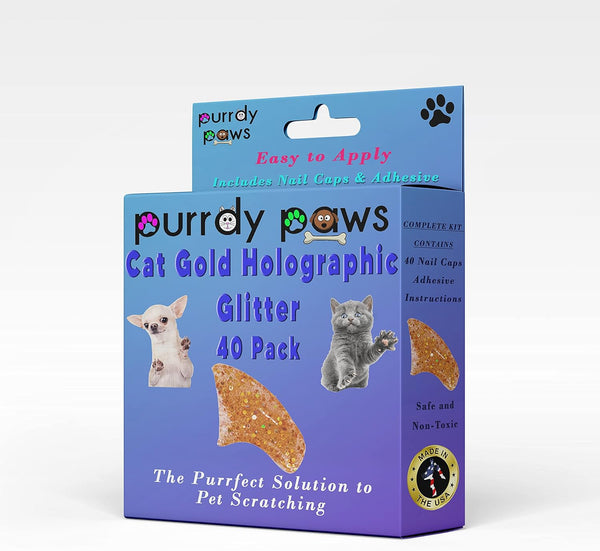 40 Pack Soft Nail Caps for Cat Claws, Gold Holographic Glitter, Medium