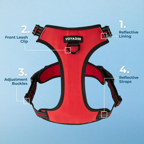 Voyager No Pull Dog Harness for Large Dogs, Adjustable Soft Pet Harness with Dual Leash Attachments, Red Lattice Nylon,