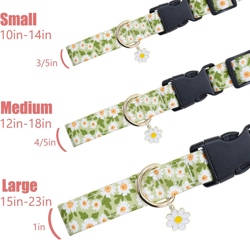 Flower Patterns Dog Collar with Accessories, Soft Cotton for Small Medium Large Female and Male Dogs (Green Sunflower,