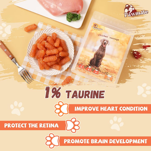 10.6 oz Pawmate Dog Treats Chicken Sausages, Natural Chicken Jerky Training Treats with Glucosamine, Chondroitin, MSM