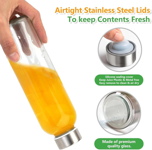 18 oz, 100% Set 6 Zukro Glass Juice Bottles with Lids for Juicing Reusable Clear Glass Water Bottles with Stainless