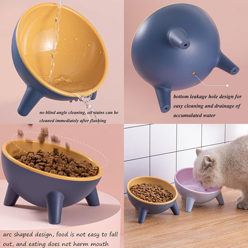 Tilted Cat Bowl 15° Slanted Non-Slip Raised Pet Food Bowl with Triangular Stand for Small Pets, 9.2 Ounces