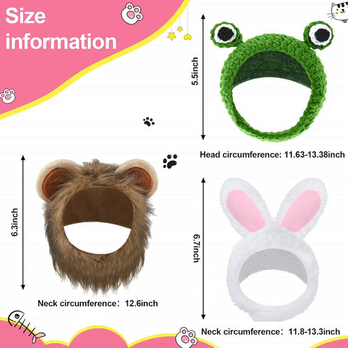 Xuniea 3 Pieces Cat Hat Costume, Adjustable Pet Headwear with Rabbit Ears for Kitten Halloween Party Photo Prop
