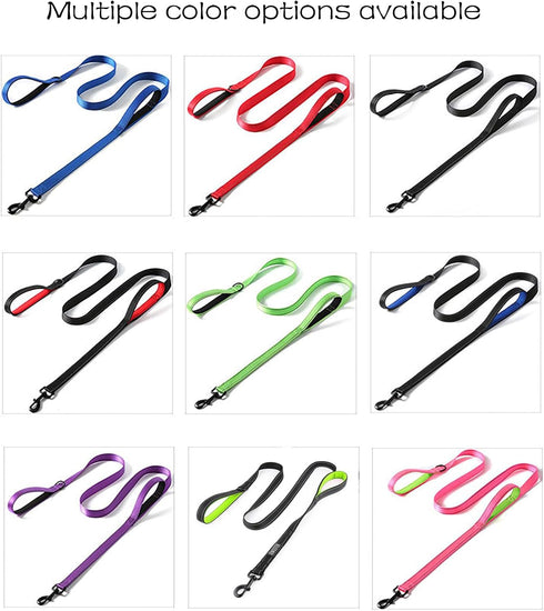 Dog Leash Heavy Duty with 2 Handles, Padded Traffic Handle for Extra Control, 6ft Long - Black Blue