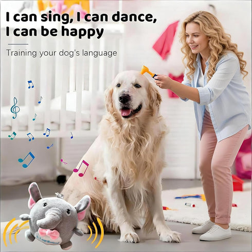 Geojec Interactive Dog Toys,Active Moving Pet Plush Toy with Recording and Music Modes, Jumping Squeaky Song shaking