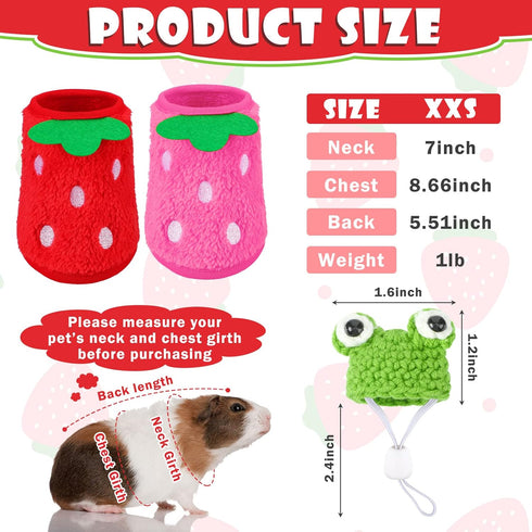 Mixweer 4 Pieces Guinea Pig Stuff includes 2 Guinea Pig Clothes and 2 Cute Mini Hats with Adjustable Strap Small Animal Warm Vest Cozy Hand Knitted Hat for Guinea Pig Hamster Bunny (Frog Style)