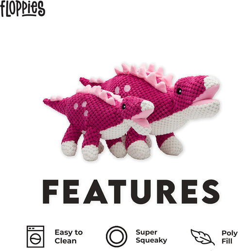 fabdog Floppies Plush Dog Toy - Cute & Durable Squeaky Toy for Puppies and All Breeds | Large Stegosaurus Pet Gift