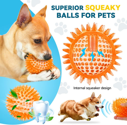3.5” Large Dog Toys Ball - 6 Pack Squeaky Dog Toys - Durable Fetch Toys for Aggressive Chewers and Teething