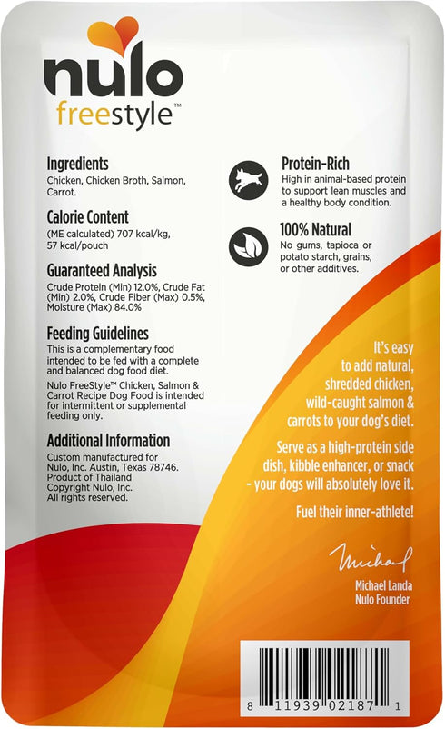 2.8 (Pack 24) Nulo Freestyle Chicken, Salmon, & Carrot in Broth Real Meat Dog Food Topper, Ounce