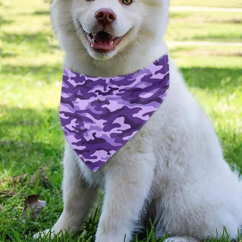 Purple Camo Dog Bandana, Adjustable Dog Collar with Quick Release Buckle, Classic Triangle Scarf (Multiple Sizes