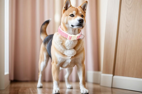 Breathable Cotton Dog Collar, Soft Padded Heavy Duty Adjustable Collar for Small Medium Large Dogs, Pink, Medium Size