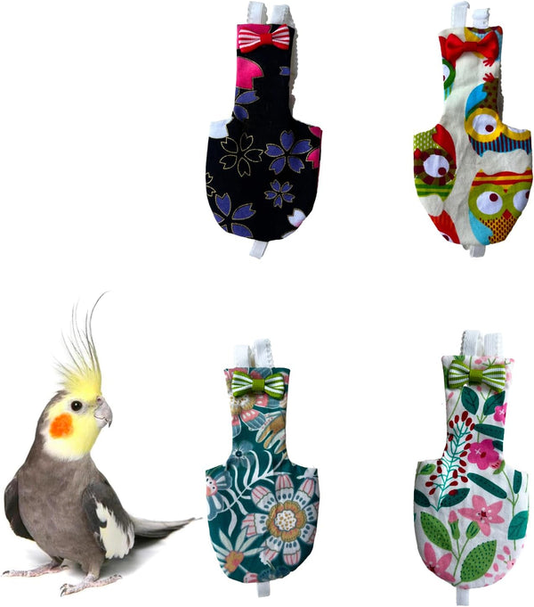 UKJENT Bird Diaper Protective Parrot Nappy - 4 Pack, Reusable Flight Suit with