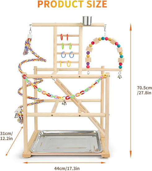 3 Bird Playground, Parrots Playstand for Small to Medium Birds, Perch Stand with Ladders Playgym with Rope Perch