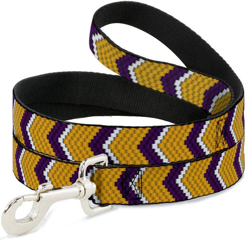 Dog Leash, Chevron Weave Gold Purple White, 6 Feet Long, 0.5 Inch Wide