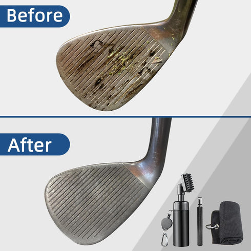 Golf Club Cleaner Brush & Golf Towel - Golf Groove Sharpener Tool with Spray Bottle & Retractable Clip