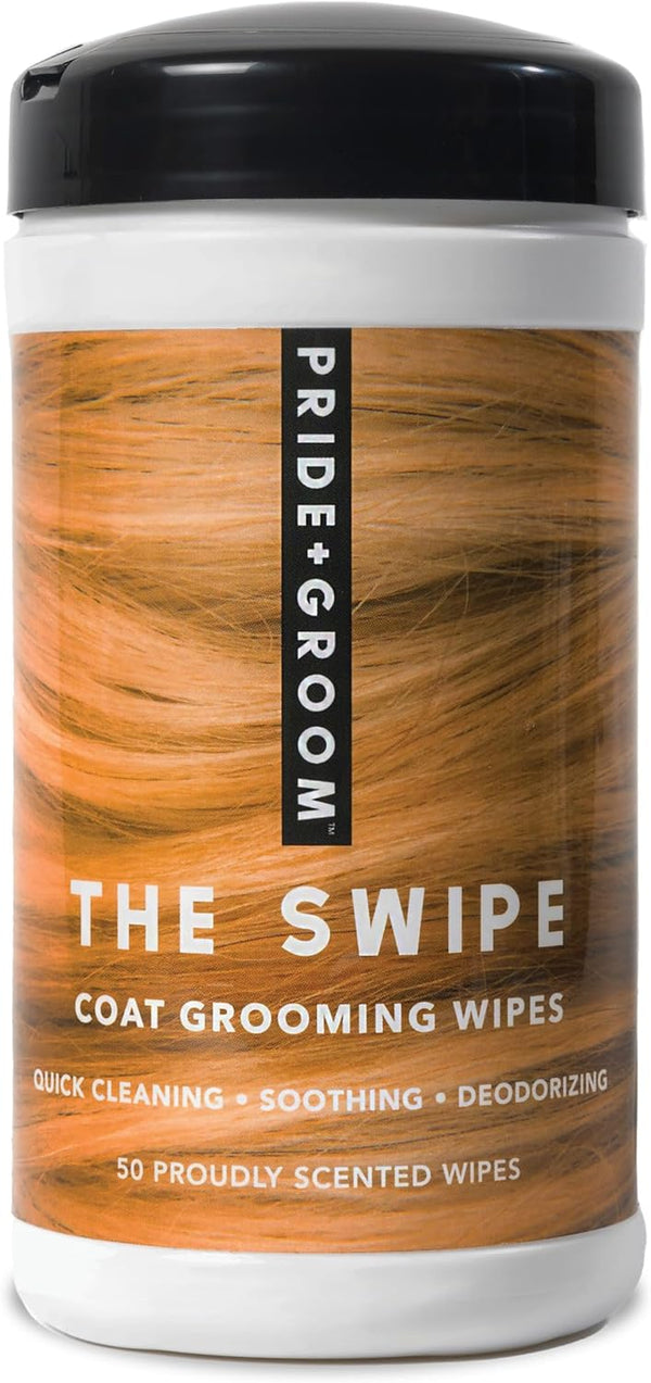 Pride and Groom The Swipe, Soothing Coat Grooming Wipes for Quick Cleaning & Deodorizing, 50 Wipes