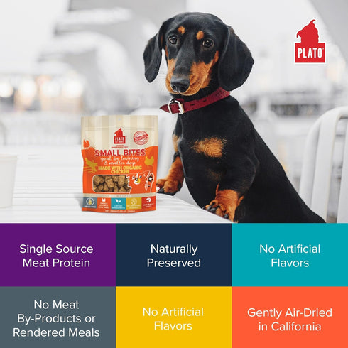 PLATO Small Bites Dog Treats - Natural Real Meat & Chicken Flavor, Grain Free, 2.5 Ounces