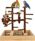 vibriskape Bird Playground, Natural Wood Bird Play Stand with Stand Perch, Swing, Toy, Two Food Cups, and Removable