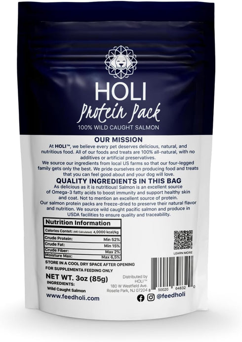HOLI Freeze Dried Salmon Dog Food Topper - Human-Grade Wild Caught Salmon, Dog Food Flavor Enhancer - 3oz