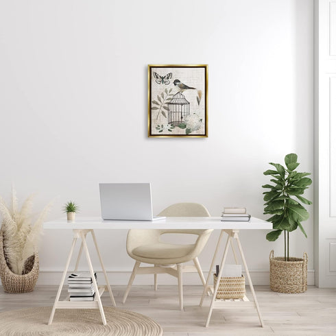 Stupell Industries Botanical Bird Cage Vintage Words Butterfly Motif Floating Wall Art, Design By Nan
