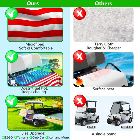 YOKYHOM Golf Cart Seat Covers American Flag Design Towel Blanket for 2-Seat Golf Carts, 100% Microfiber