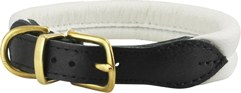 White Soft Genuine Rolled Leather Dog Collar, Brass Hardware, 12.5"-14" Neck Circumference