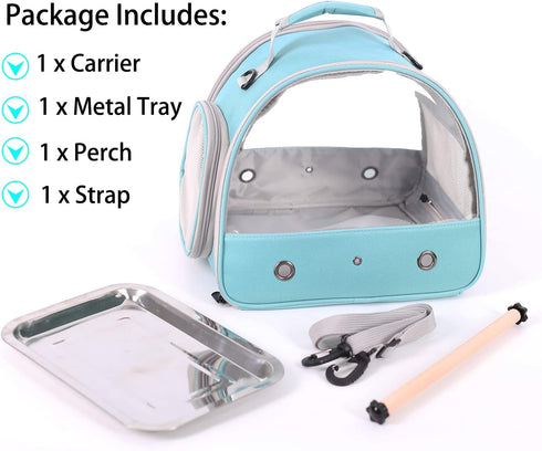 Small Bird Travel Cage Carrier - Portable Parrot Parakeet Carrier with Perch and Stainless Steel Tray
