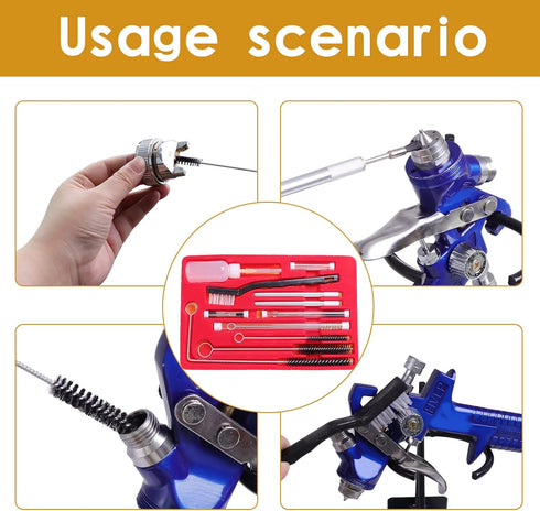 17pcs Nozzles (22) Multi-Purpose Spray Gun Cleaning Kit,Nylon Brushes Paint Gun Cleaning Kit Mini Brushes & Needles
