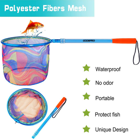 Kids Fishing Net - Telescoping Bait, Minnow, and Butterfly Net, 11.4" Depth, Handle Extends to 30"