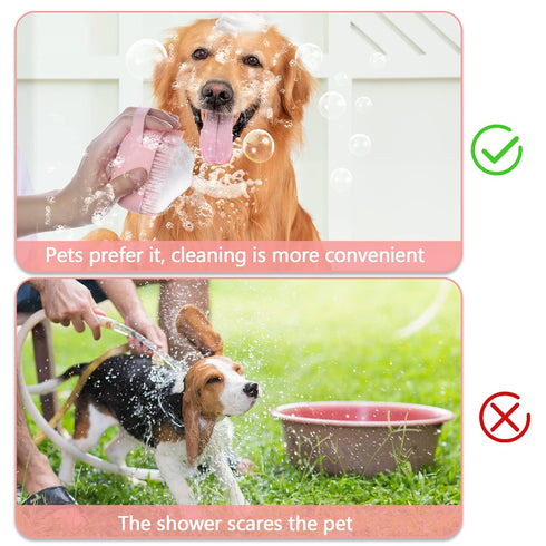 Dog Cat Bath Brush with Soap Dispenser, Soft Silicone Rubber Bristle for Short Haired Dogs and Cats Shower