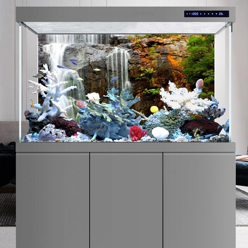 AWERT 30x18 inches Tropical Aquarium Background, Waterfall Terrarium Background, Mountain Lake Reptile Habitat