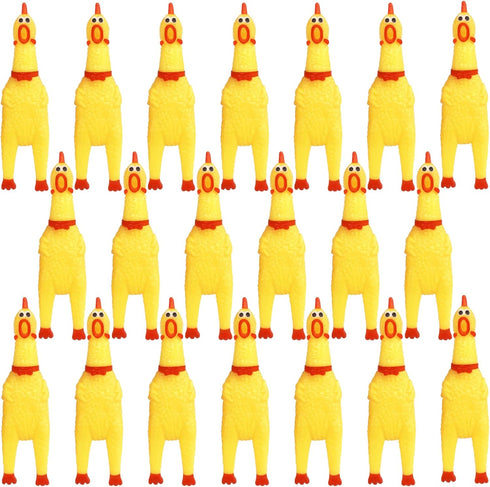 Zddaoole 20 Pcs Rubber Chicken,Screaming Chicken,Squeeze Chicken,Yellow Rubber Squawking Dog Toys,Prank Novelty Noise