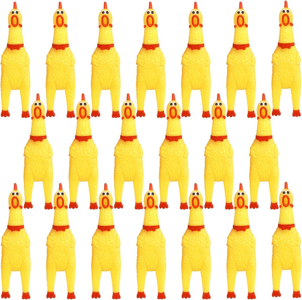 Zddaoole 20 Pcs Rubber Chicken,Screaming Chicken,Squeeze Chicken,Yellow Rubber Squawking Dog Toys,Prank Novelty Noise