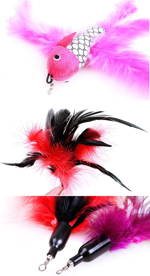 2 Pcs Cat Toys Interactive Refill Replacement Feather Pack, Furry Tail Butterfly Dragonfly Fish