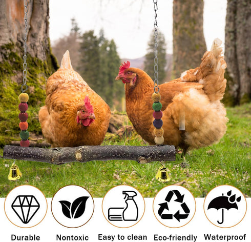 Chicken Bird Swing,Chicken Perch,Natural Wooden Swing Toys,Wood Stand for Chick,Safe and Relief of Stress,Chicken Coop