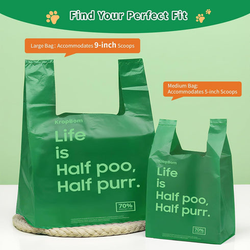 KropBom 125 Count 70% Cat Poop Bags with Handles, Disposable Litter Bags for Pet Poop, Extra-Thick Kitty Cat Waste Bags