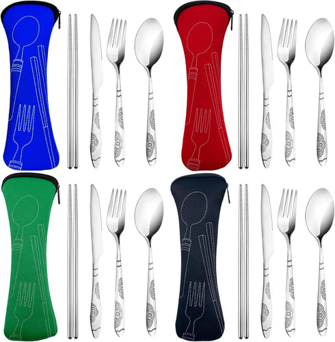 20PCS Premium Travel Utensils With Case, Stainless Steel Reusable Portable Utensils Set With Case, Lengnoyp Travel Silverware Set With Case for Lunch Box Camping, Silver by lengnoyp