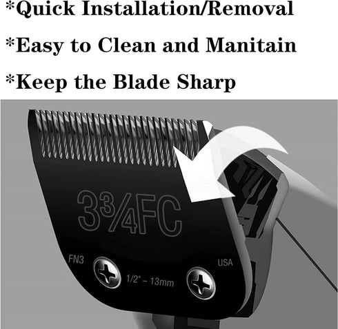 Detachable Steel Pet Dog Clipper Blades, Size-3 3/4FC, Compatible with Andis, Oster, Wahl Clippers