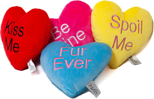 Midlee Candy Heart Valentine's Dog Toy, Set of 4 Large Plush Squeaky Toys