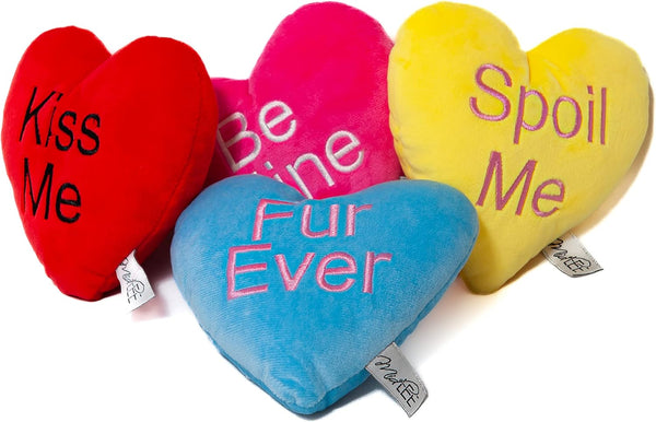 Midlee Candy Heart Valentine's Dog Toy, Set of 4 Large Plush Squeaky Toys