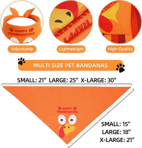 1PCS, Thanksgiving Dog Bandana Large Fall Autumn Triangle Reversible Holiday Scarf for Boy and Girl, Orange Bibs