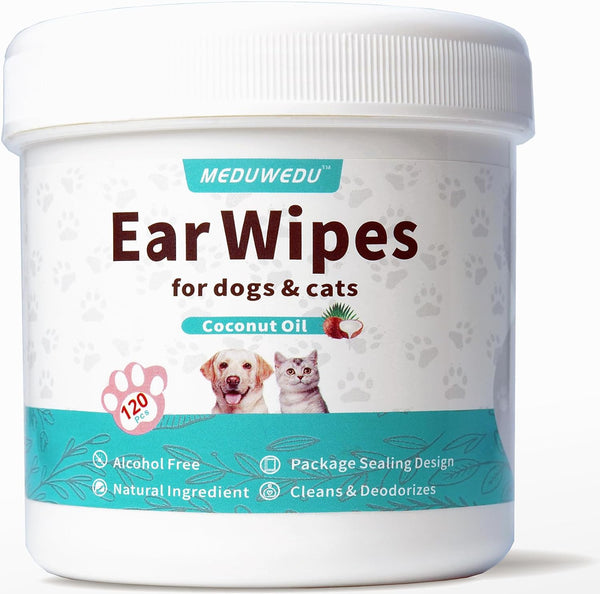 MEDUWEDU Ear Cleaner Wipes 120 Counts, Dog Ear Cleaner, Grooming Kit Care