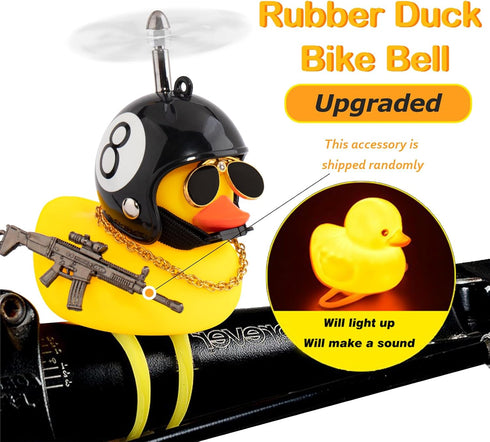 wonuu Bike Bell Squeeze Rubber Duck with Helmet for Cycling Car Dashboard Decorations Silver-Black 8