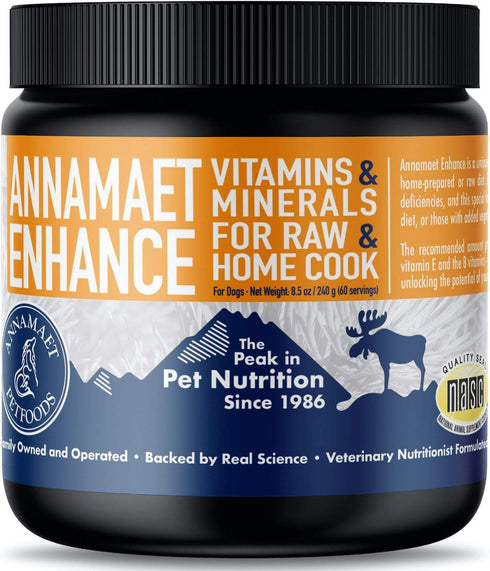 Annamaet Enhance Vitamin and Mineral Supplement for Raw Dog Meals, 8.5-oz Jar, Off White