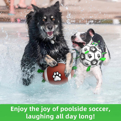 QDAN Dog Soccer Ball Football Set, 2 PCS Dog Balls with Strap for Tug of War, Soccer Ball Toys for Small Medium Large