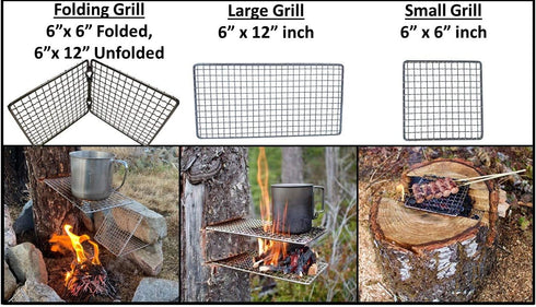Portable Bushcraft Stainless BBQ Cooking Grill Grate, Mini Knife, Fire Starter Kits for Camping, Backpacking, Fishing