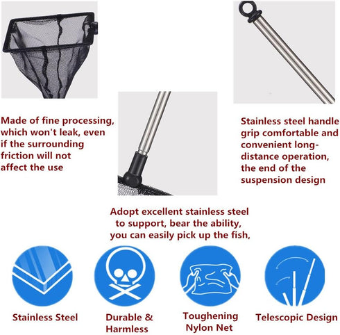 Fishing Landing Net Fish Tank Aquarium Accessories Net Fish Net Fish Skimming Net Goldfish Net Mini Adjustable Telescopic Fishes Shrimps Landing Net for Aquarium Fishbowl Fish Tank by TOPINCN